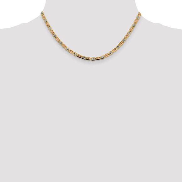 3.75mm 14k Gold Tri-Color Solid Fancy Anchor Chain Necklace, 16 Inch
